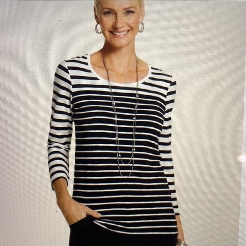 Chicos black and off-white striped shirt